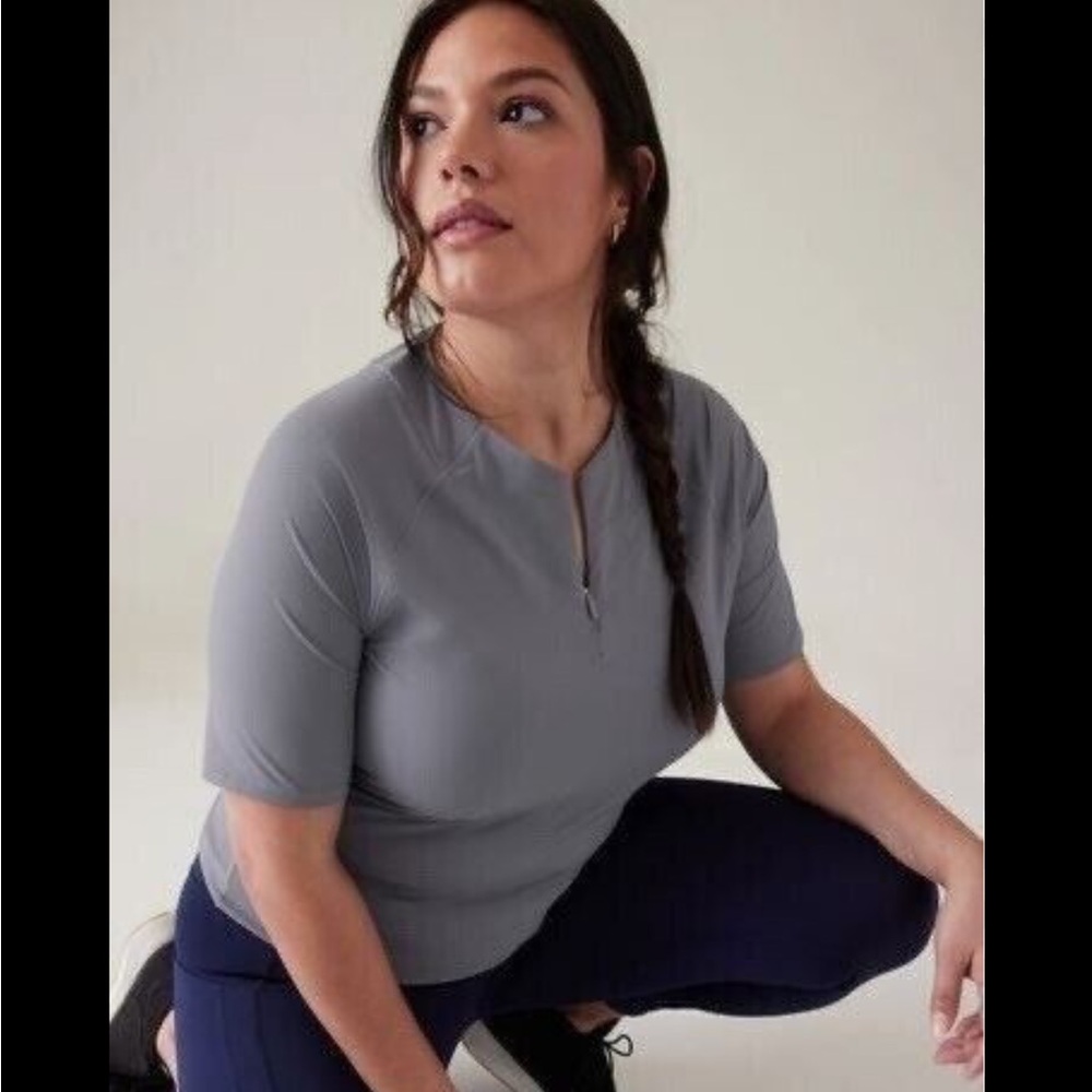 ATHLETA‎ Sunchaser UPF 3/4 Sleeve Zip Up Tee Top